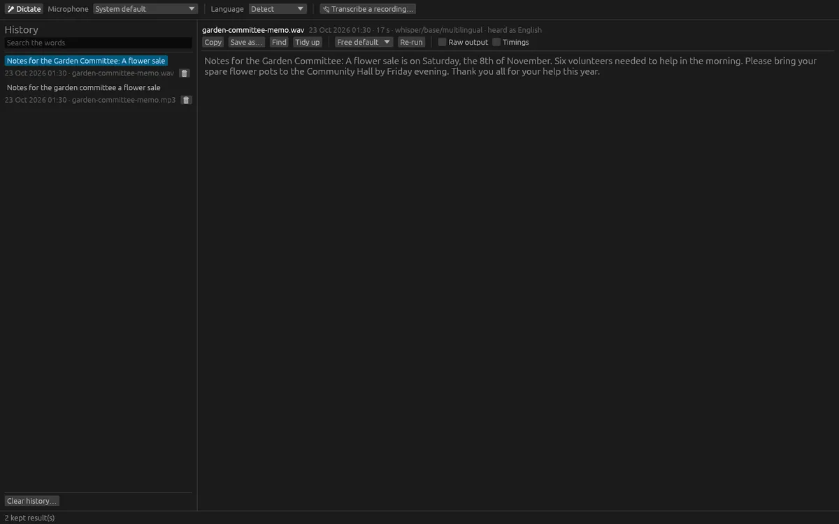 Dictation Lite: Tidied